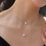 316L Stainless Steel New Fashion Fine Jewelry 2 Layer Natural Freshwater Pearl Charms Chain Choker Necklaces 