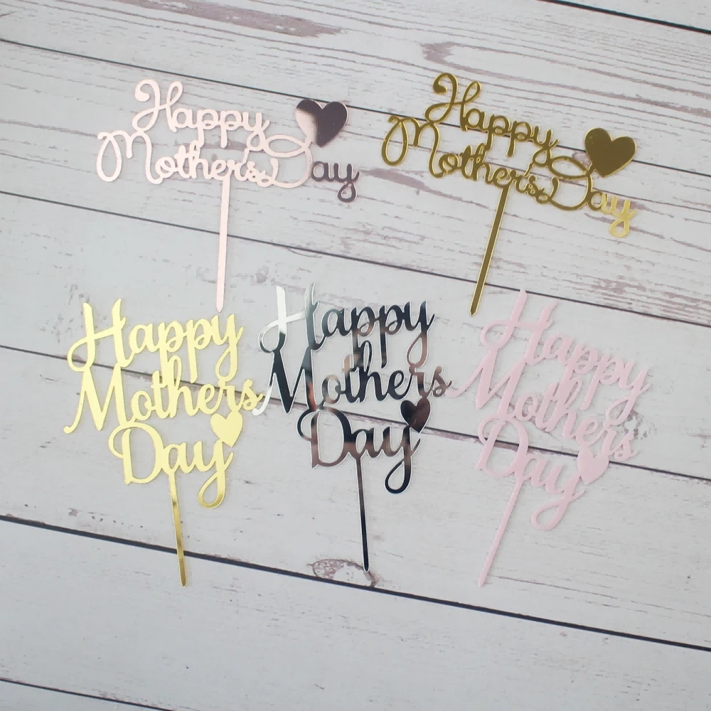 Happy Mother's Day Cake Topper Acrylic Cake Top Flag Cake Decorating Supplies For Mum Mother Birthday Celebration Party Decor