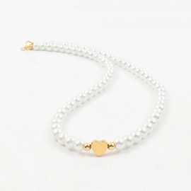 New Trendy Shell Heart Imitation Pearls Necklace Women Handmade 6mm Stone Beaded Necklace For Women Jewelry Gift