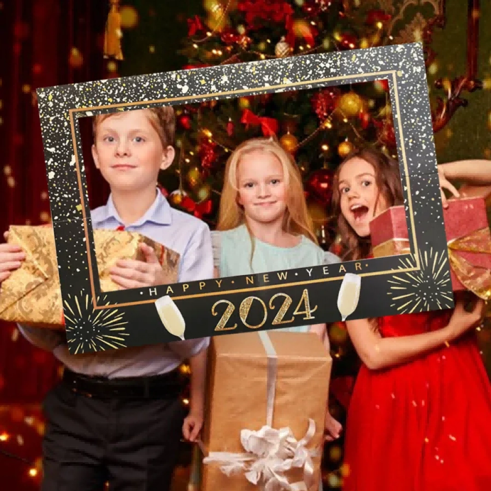 1Pcs Happy New Year 2024 Photo Booth Props Frame Celebration New Year Party Home Kids Adult Selfie PhotoBooth Props Xmas Supplie